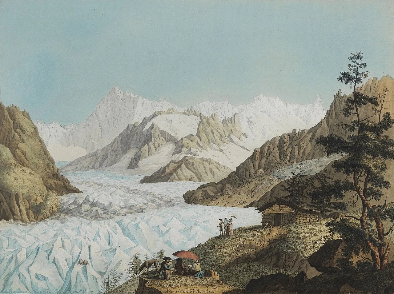 Veduta della Mer de Glace e dell'Ospedale Blair dalla Cima del Montanvert nel mese di agosto 1781